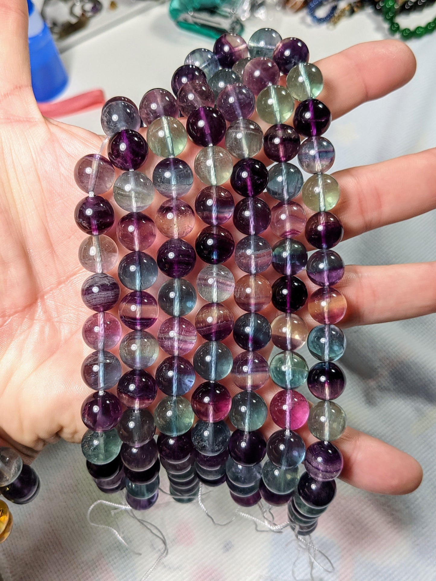 Fine Rainbow Fluorite bead bracelet for MEN 12mm