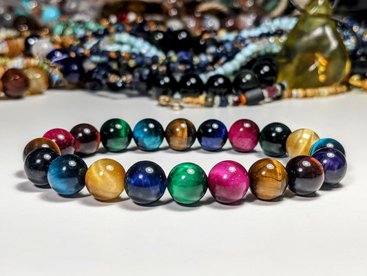 Multicolor Tiger Eye bead bracelet for men 10mm