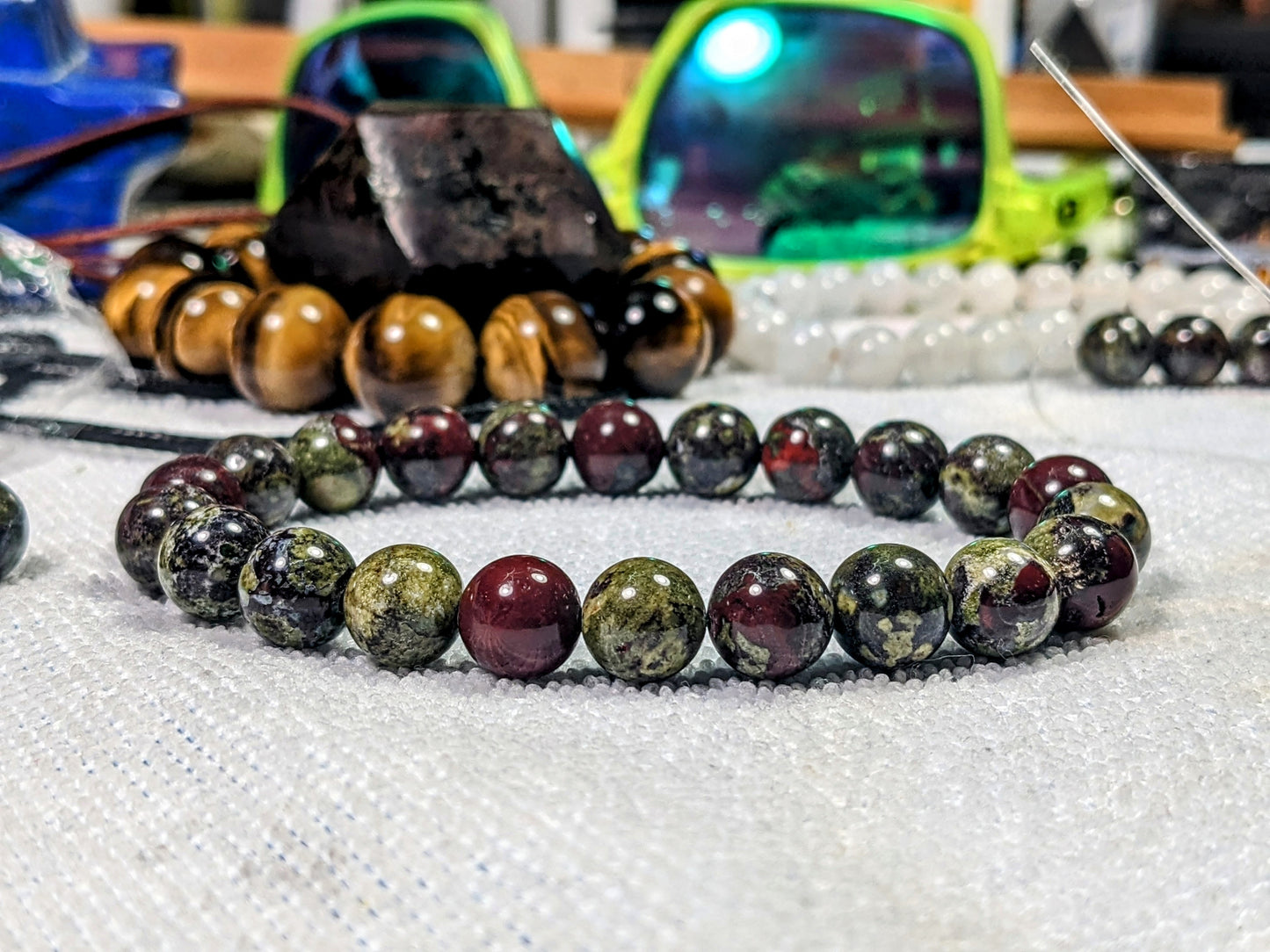 Dragon Blood Jasper Bead Bracelet for Men Stretch 10mm