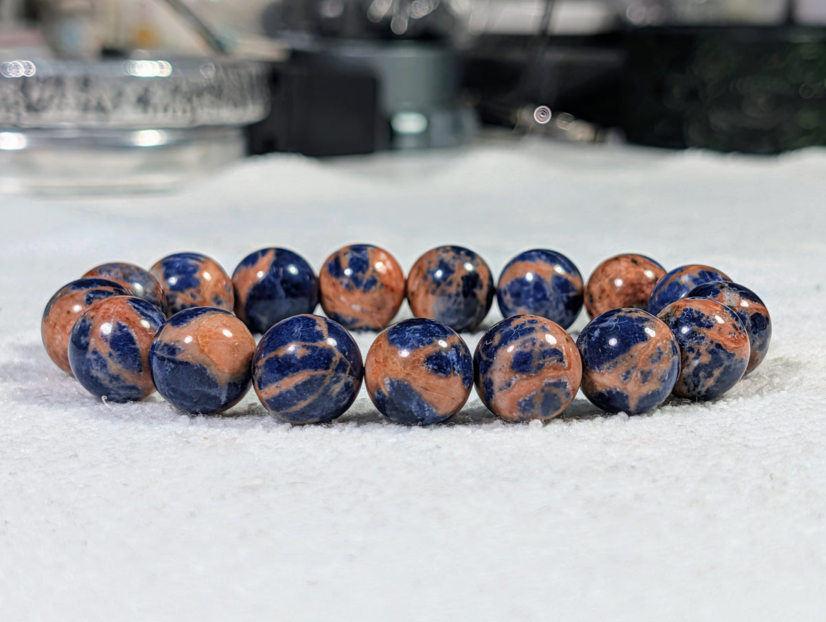 Natural 3A+ Regal Blue & Orange Sodalite bead bracelet for men 12mm