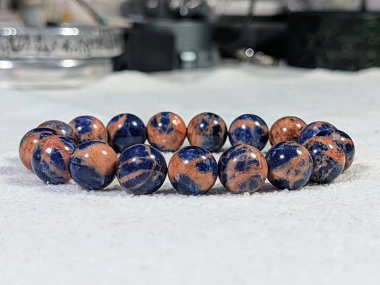 Natural 3A+ Regal Blue & Orange Sodalite bead bracelet for men 12mm