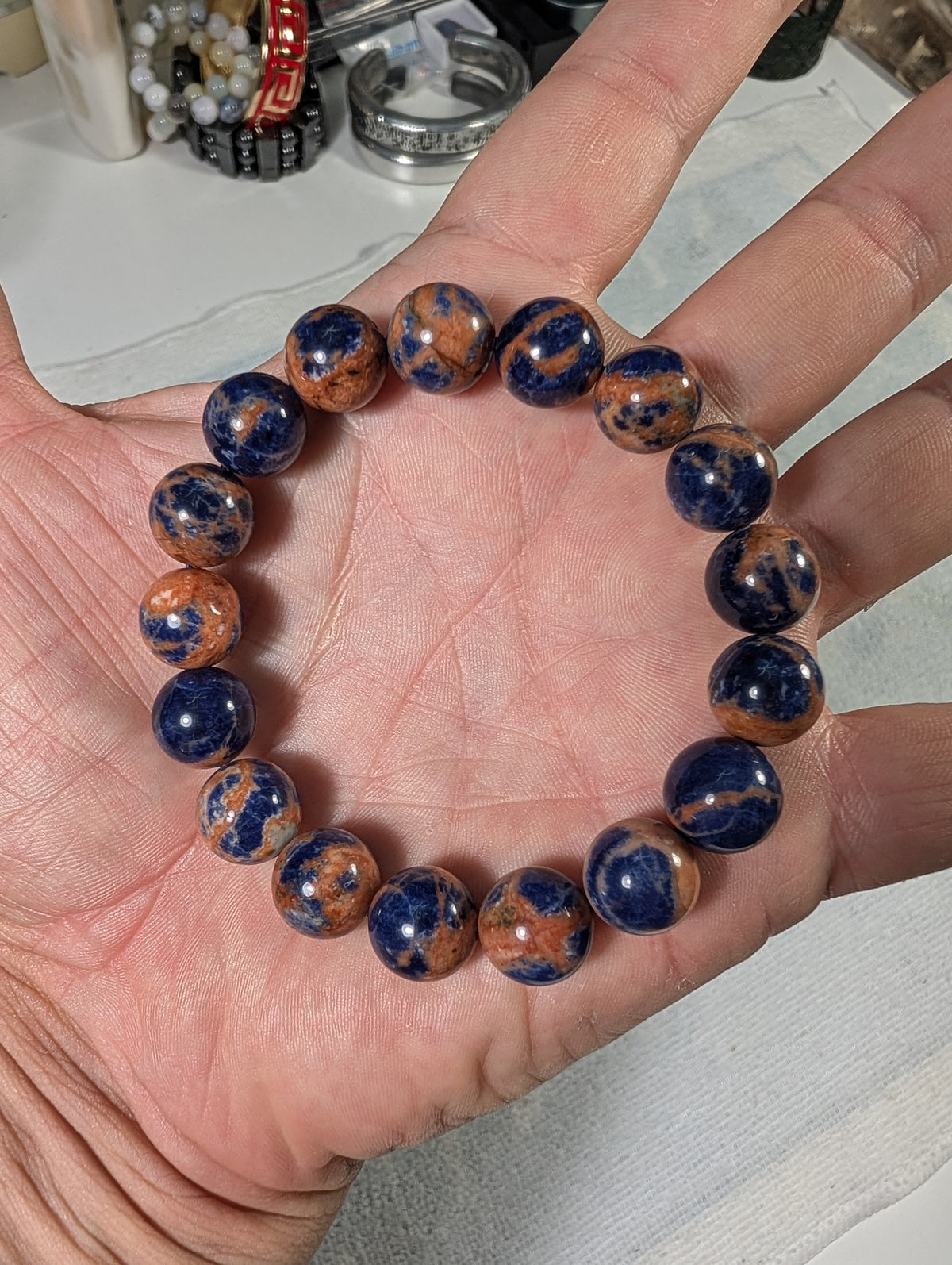 Natural 3A+ Regal Blue & Orange Sodalite bead bracelet for men 12mm