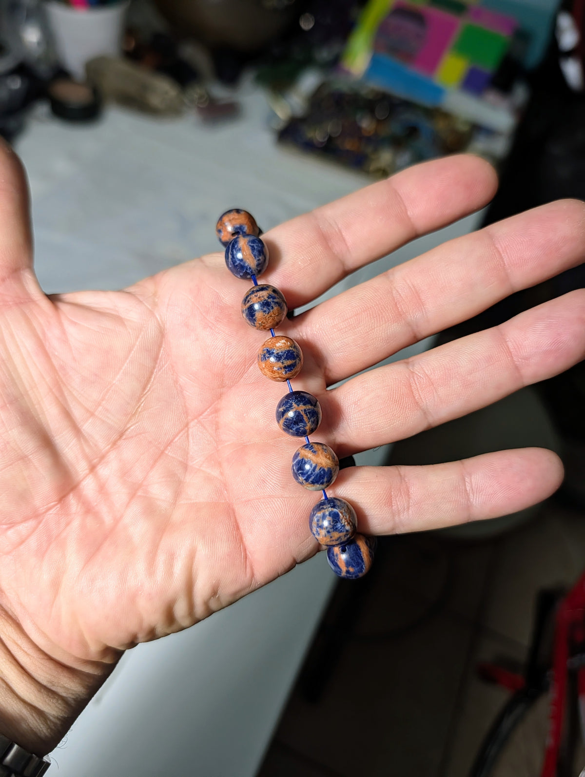 Natural 3A+ Regal Blue & Orange Sodalite bead bracelet for men 12mm