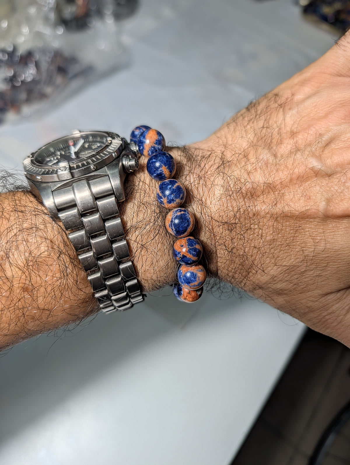 Natural 3A+ Regal Blue & Orange Sodalite bead bracelet for men 12mm