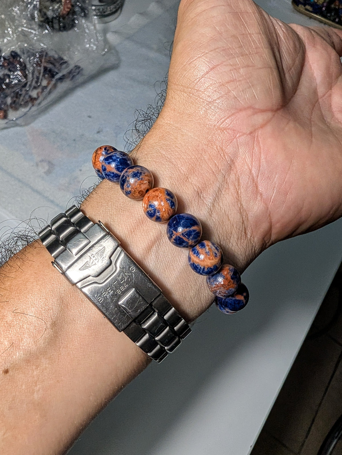 Natural 3A+ Regal Blue & Orange Sodalite bead bracelet for men 12mm