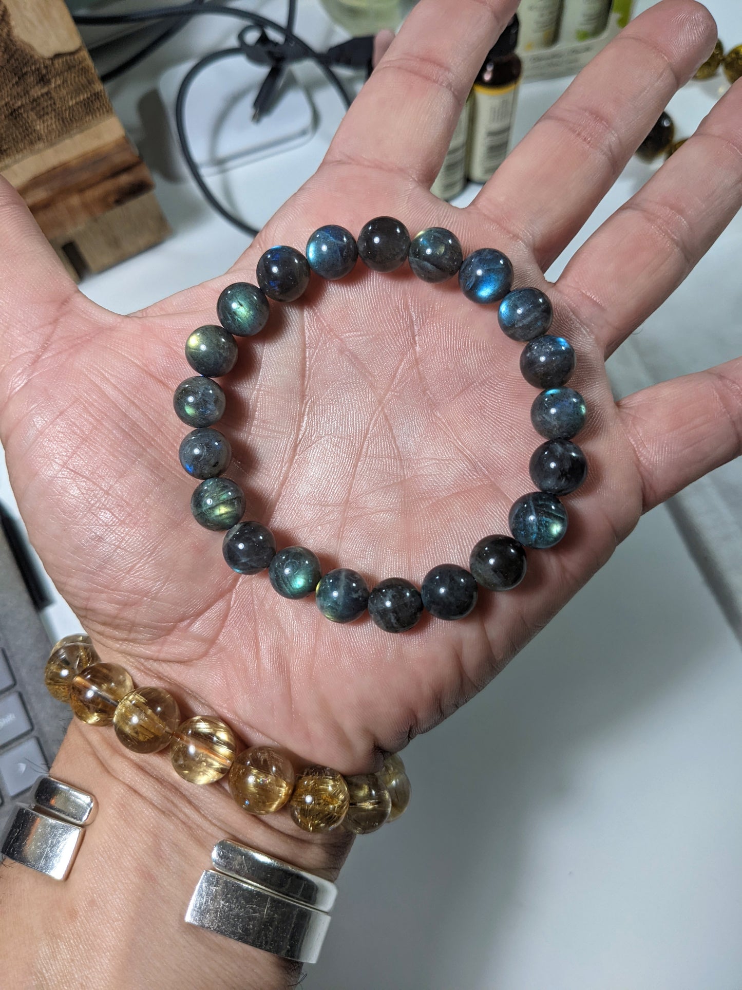 2A+ Labradorite bead bracelet for Men Stretch 10mm