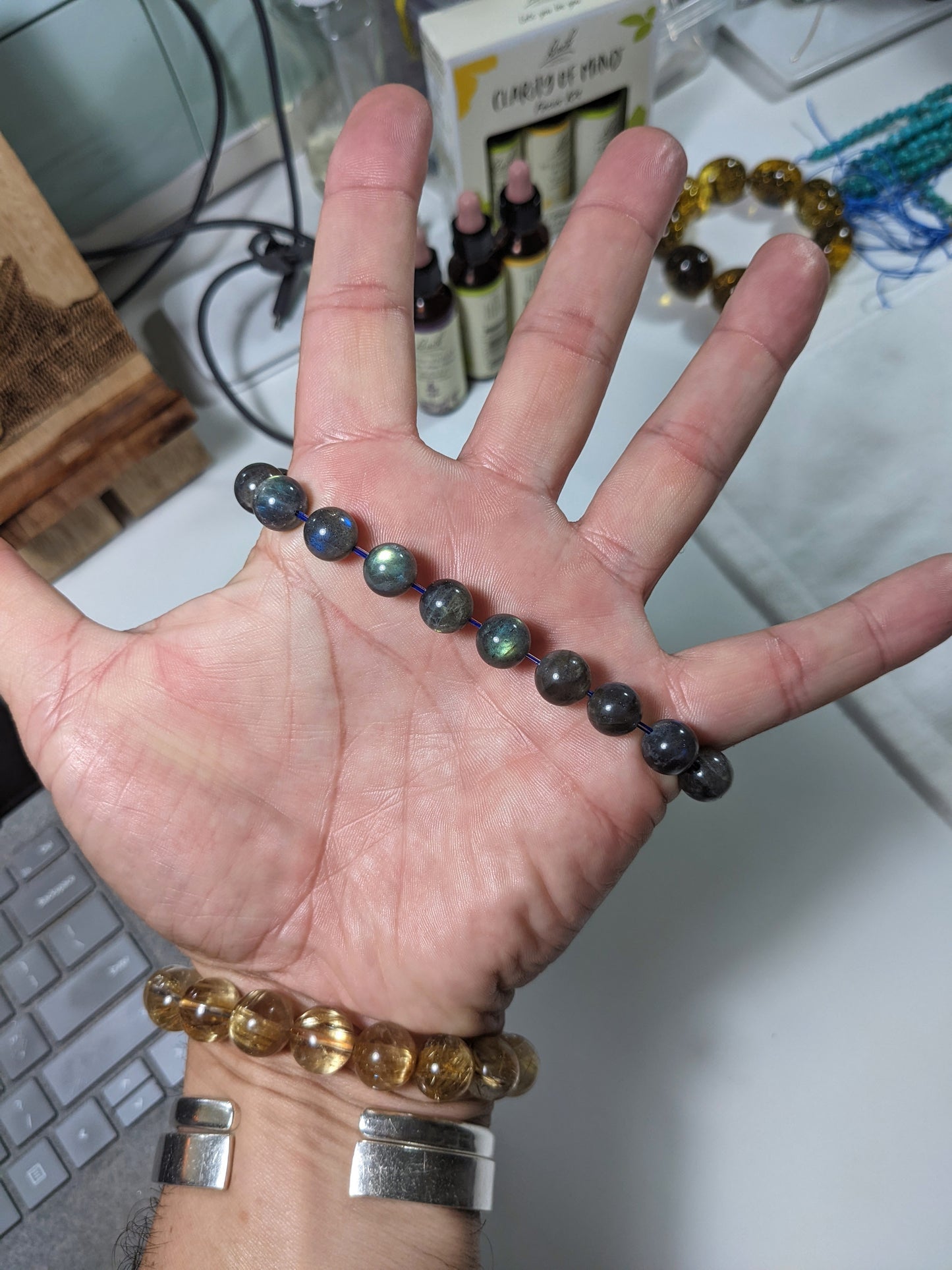 2A+ Labradorite bead bracelet for Men Stretch 10mm