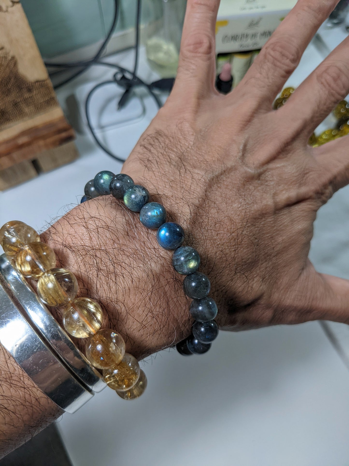 2A+ Labradorite bead bracelet for Men Stretch 10mm