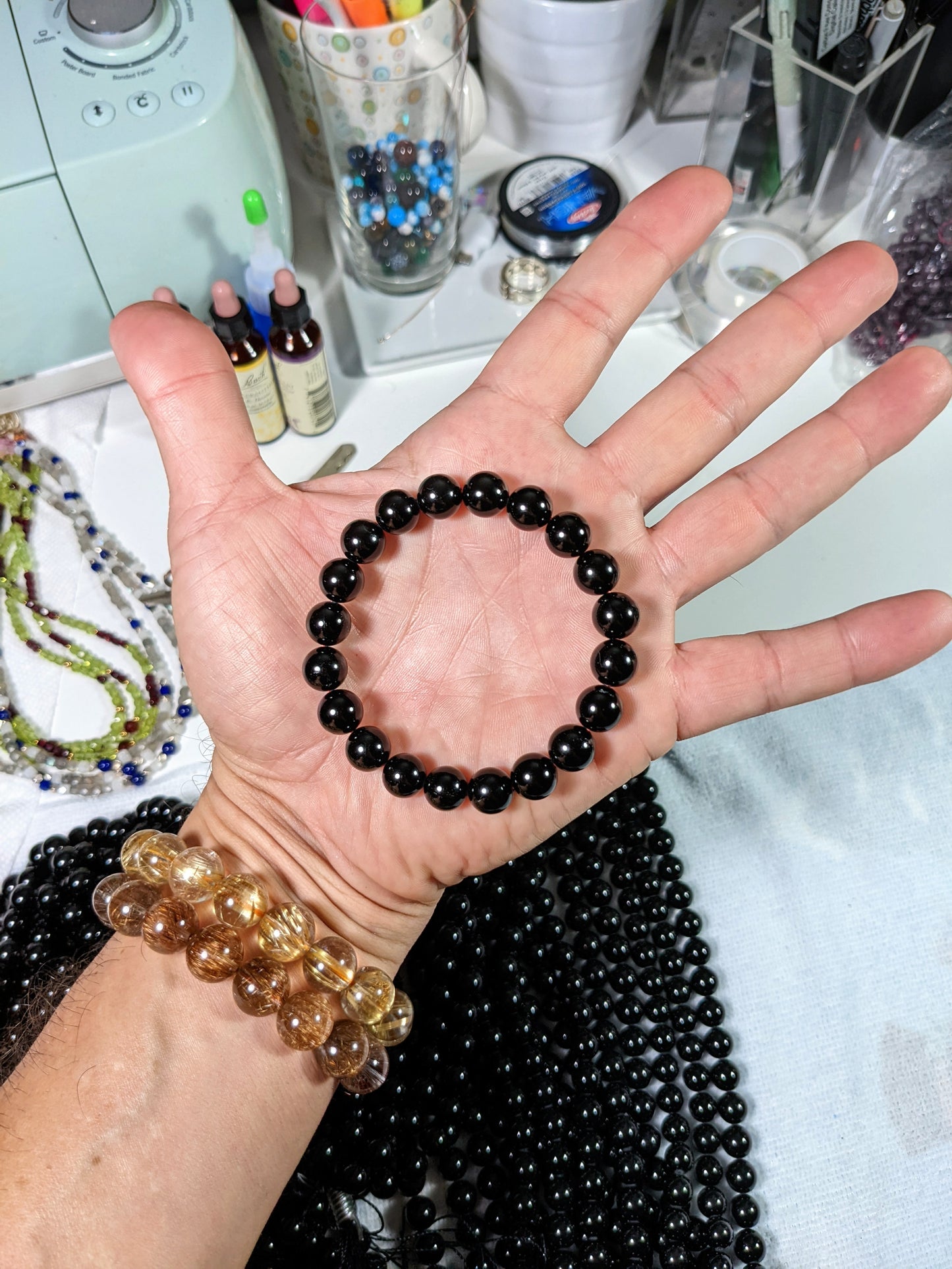 Maximum Protection! | Black Tourmaline Schrol bead bracelet MEN Stretch 10mm 2A+