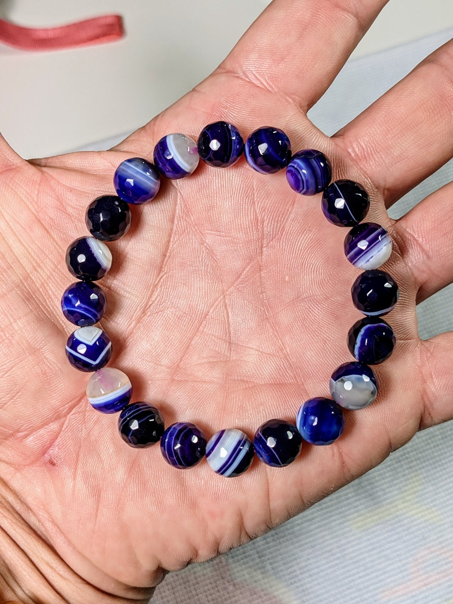 Facetted Striped Purple Agate bead bracelet for Men 10mm