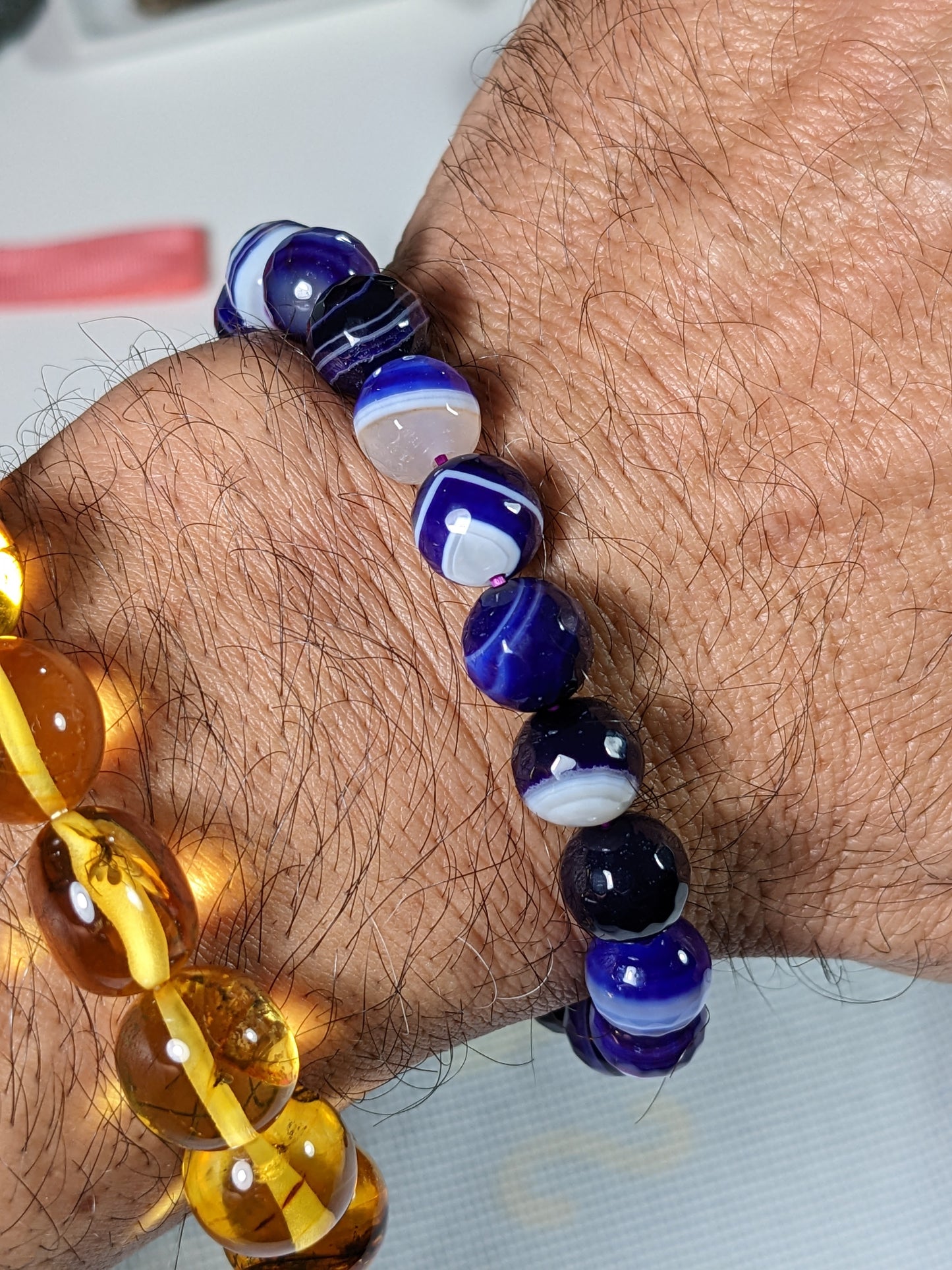 Facetted Striped Purple Agate bead bracelet for Men 10mm