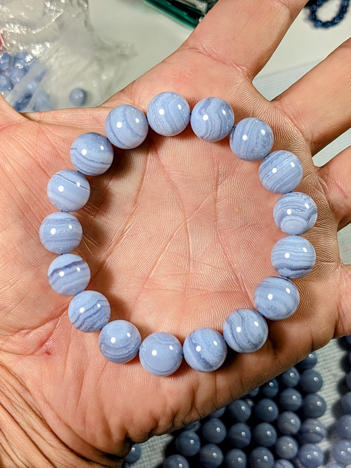 Blue Lace Chalcedony bead bracelet for MEN 12mm