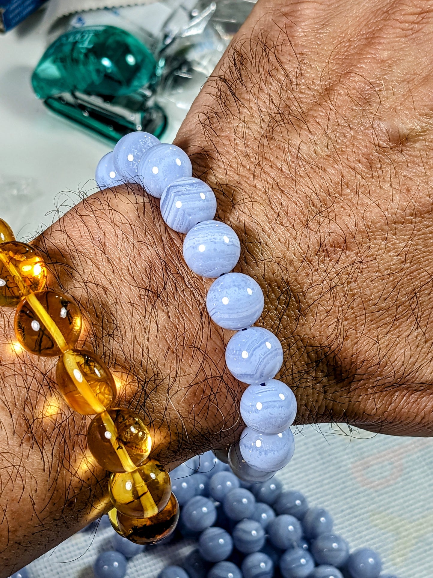 Blue Lace Chalcedony bead bracelet for MEN 12mm