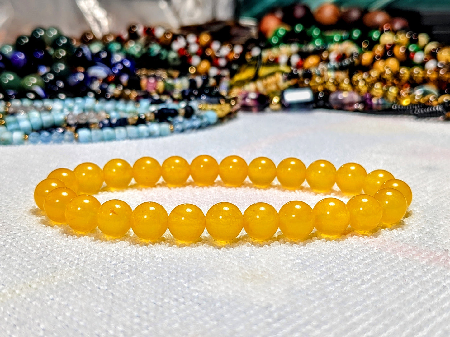 Bright Yellow Jade bead bracelet for Men 8mm Stretch