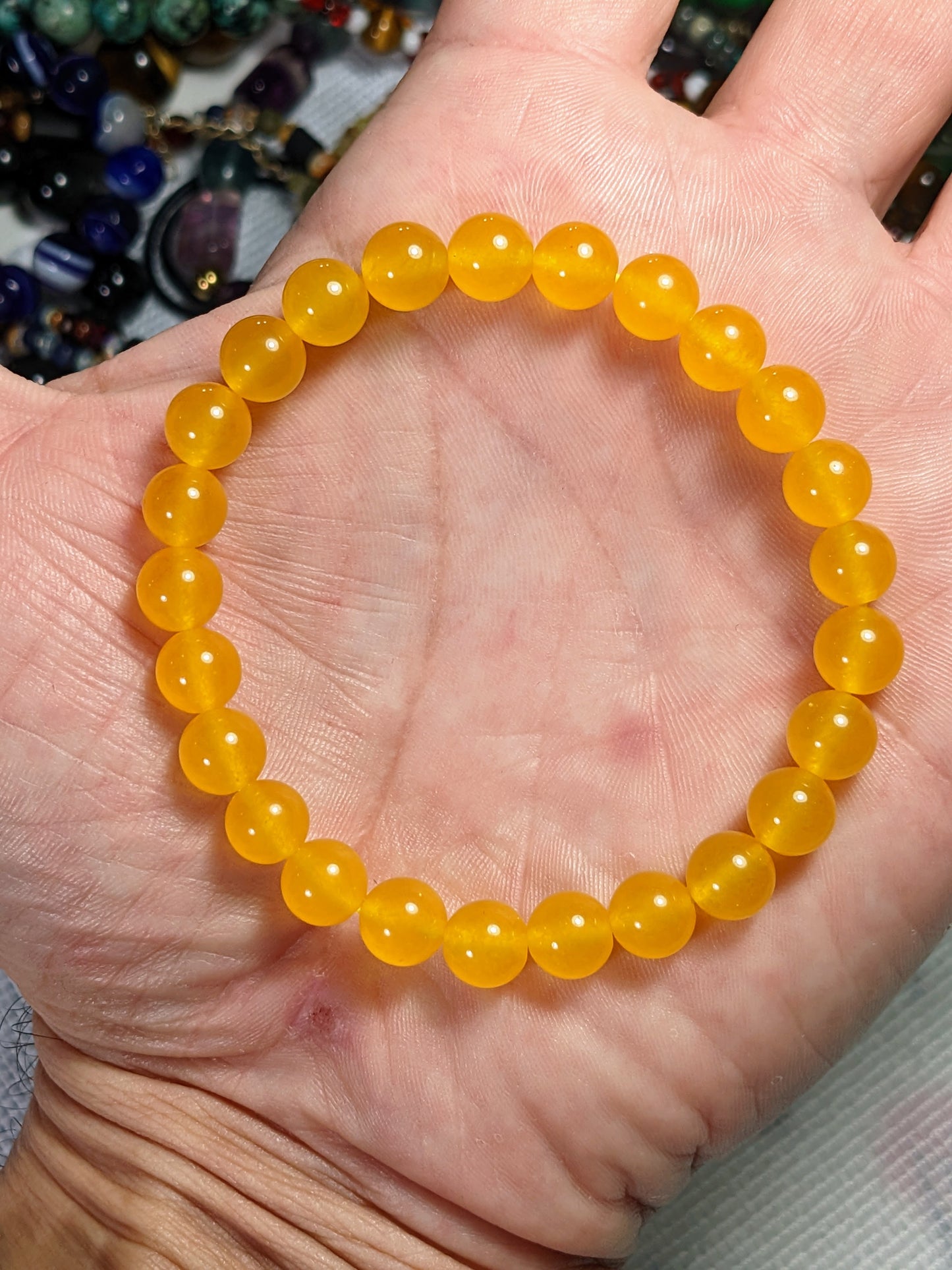 Bright Yellow Jade bead bracelet for Men 8mm Stretch