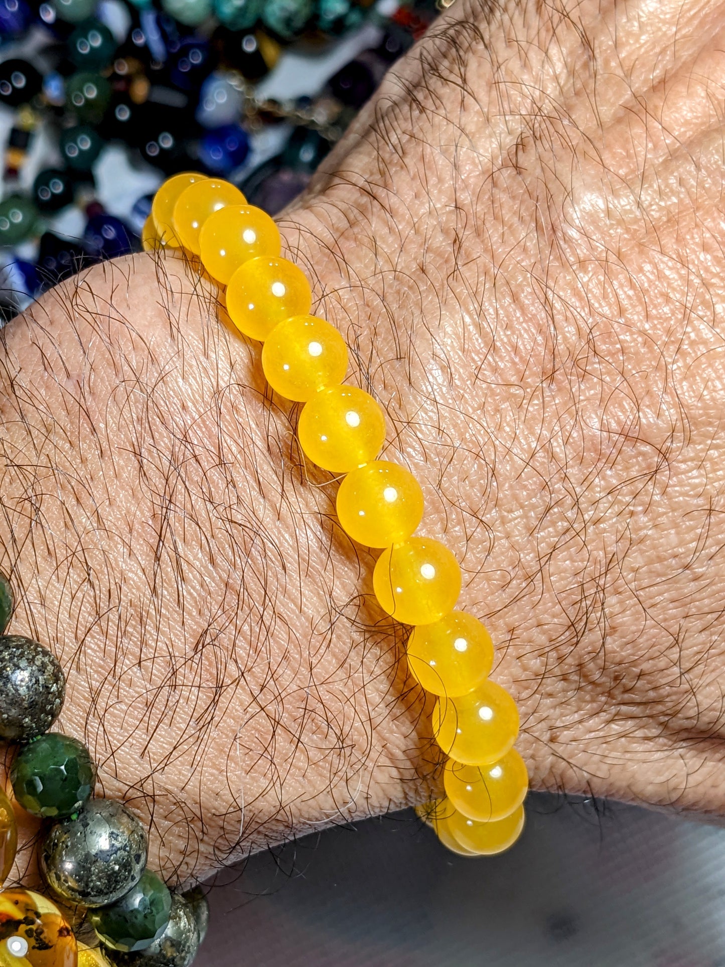 Bright Yellow Jade bead bracelet for Men 8mm Stretch