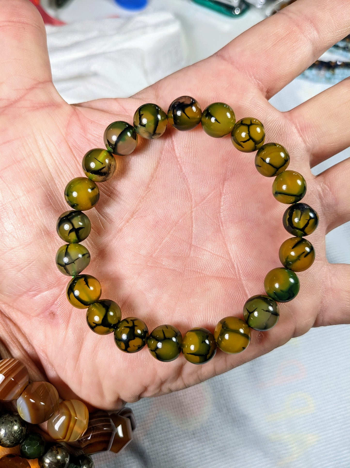 Dragon Skin Agate bead bracelet for men 10mm