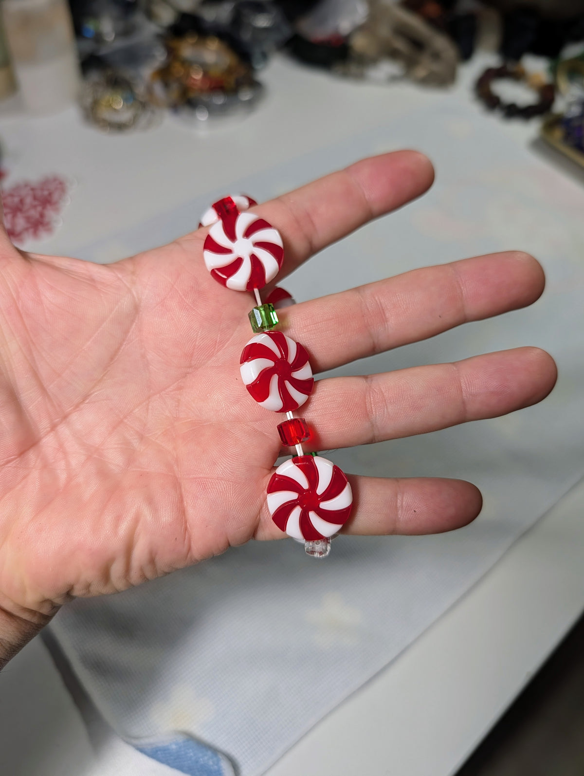 Best Christmas Ever! |  Mint Candies bead bracelet for Men on stretch, Comfy 8-inch size