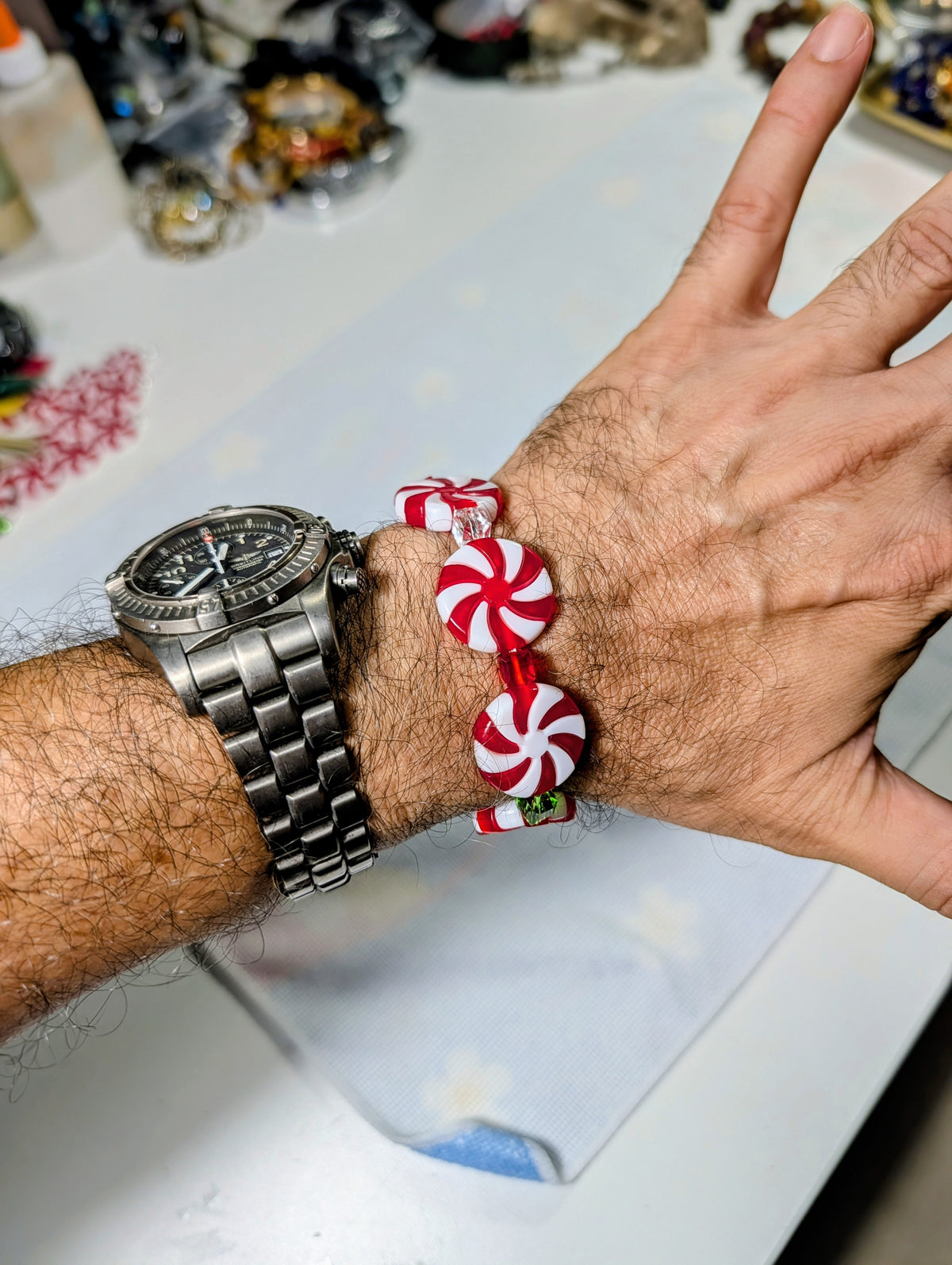 Best Christmas Ever! |  Mint Candies bead bracelet for Men on stretch, Comfy 8-inch size