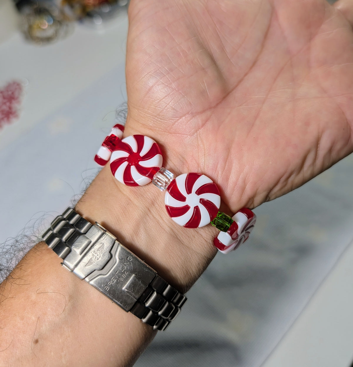 Best Christmas Ever! |  Mint Candies bead bracelet for Men on stretch, Comfy 8-inch size