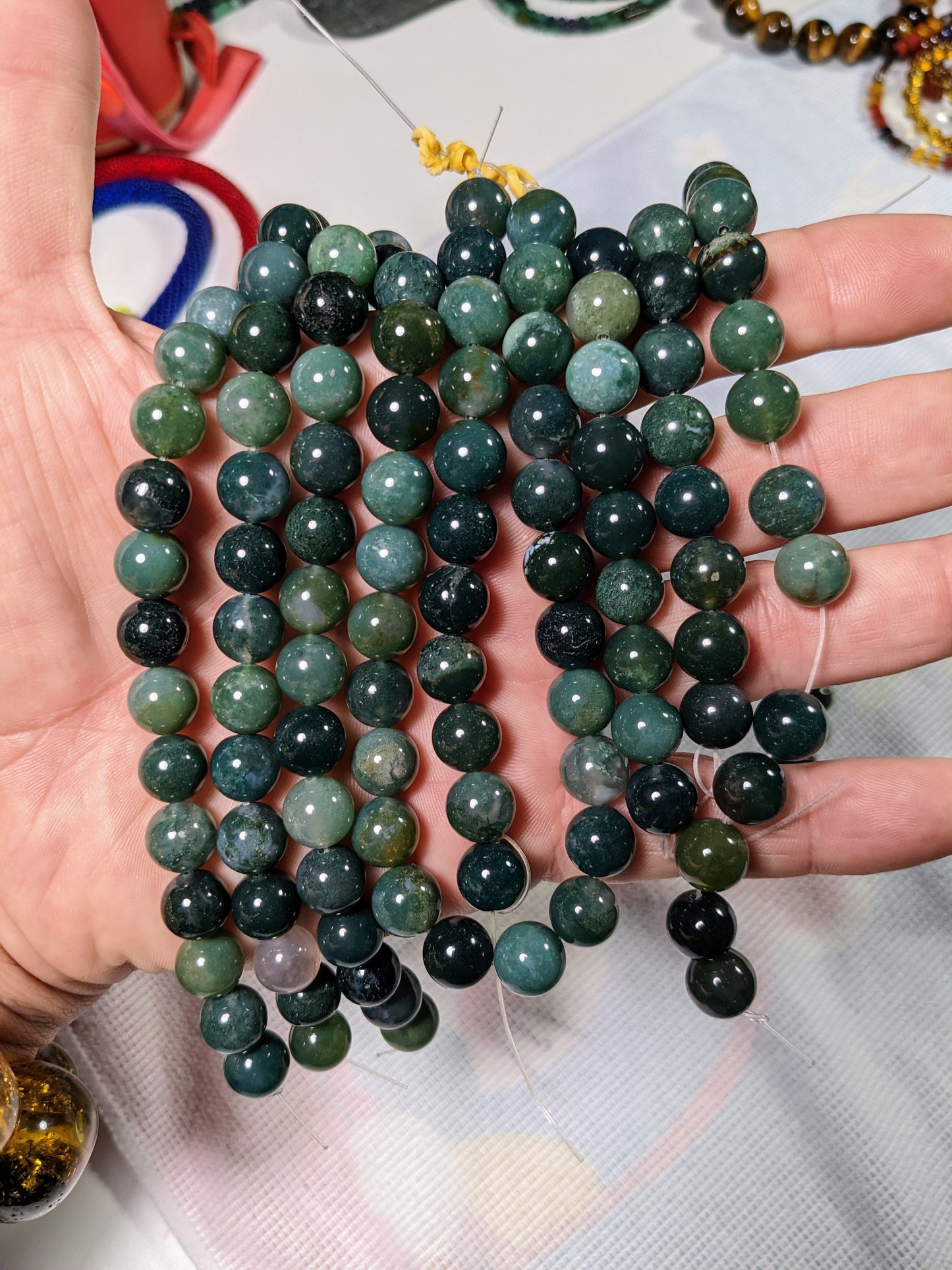 Phenomenal Forest Green! 100% Natural Moss Agate Bead Bracelet for Men 10mm