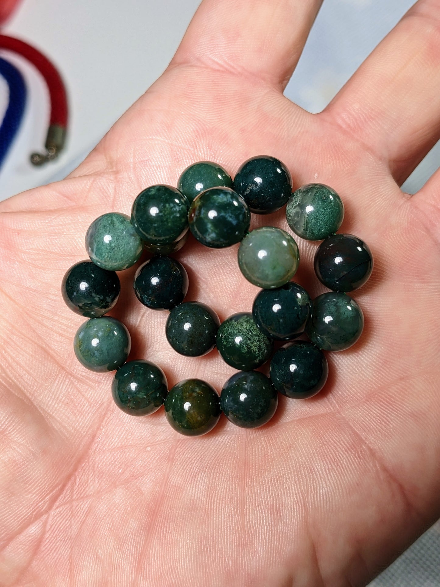 Phenomenal Forest Green! 100% Natural Moss Agate Bead Bracelet for Men 10mm