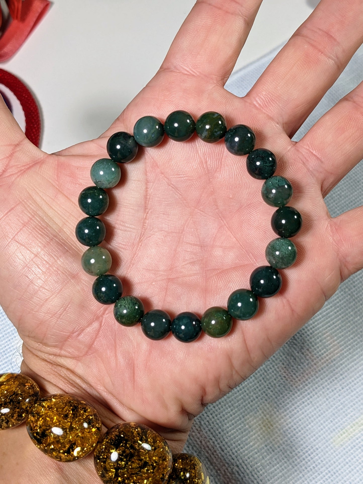 Phenomenal Forest Green! 100% Natural Moss Agate Bead Bracelet for Men 10mm