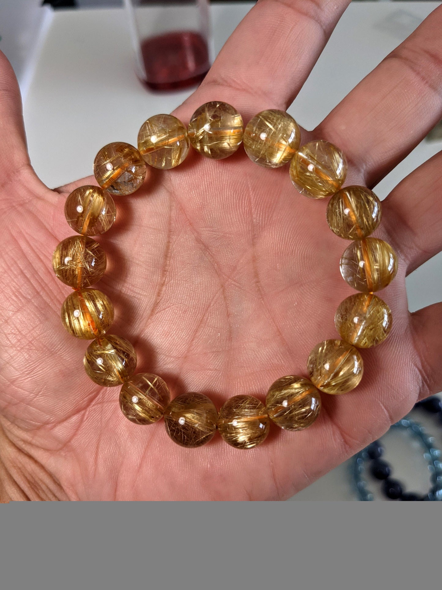 227.6 Cts. Gold Rutilated Quartz Bead Bracelet for Men 12mm