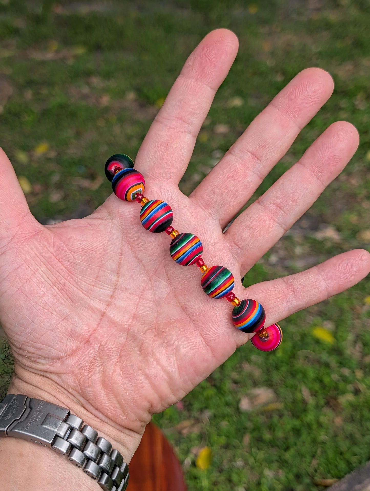 Color Pop clay bead bracelet for Men 15mm, fits 8 to 8.5 inch wrist.