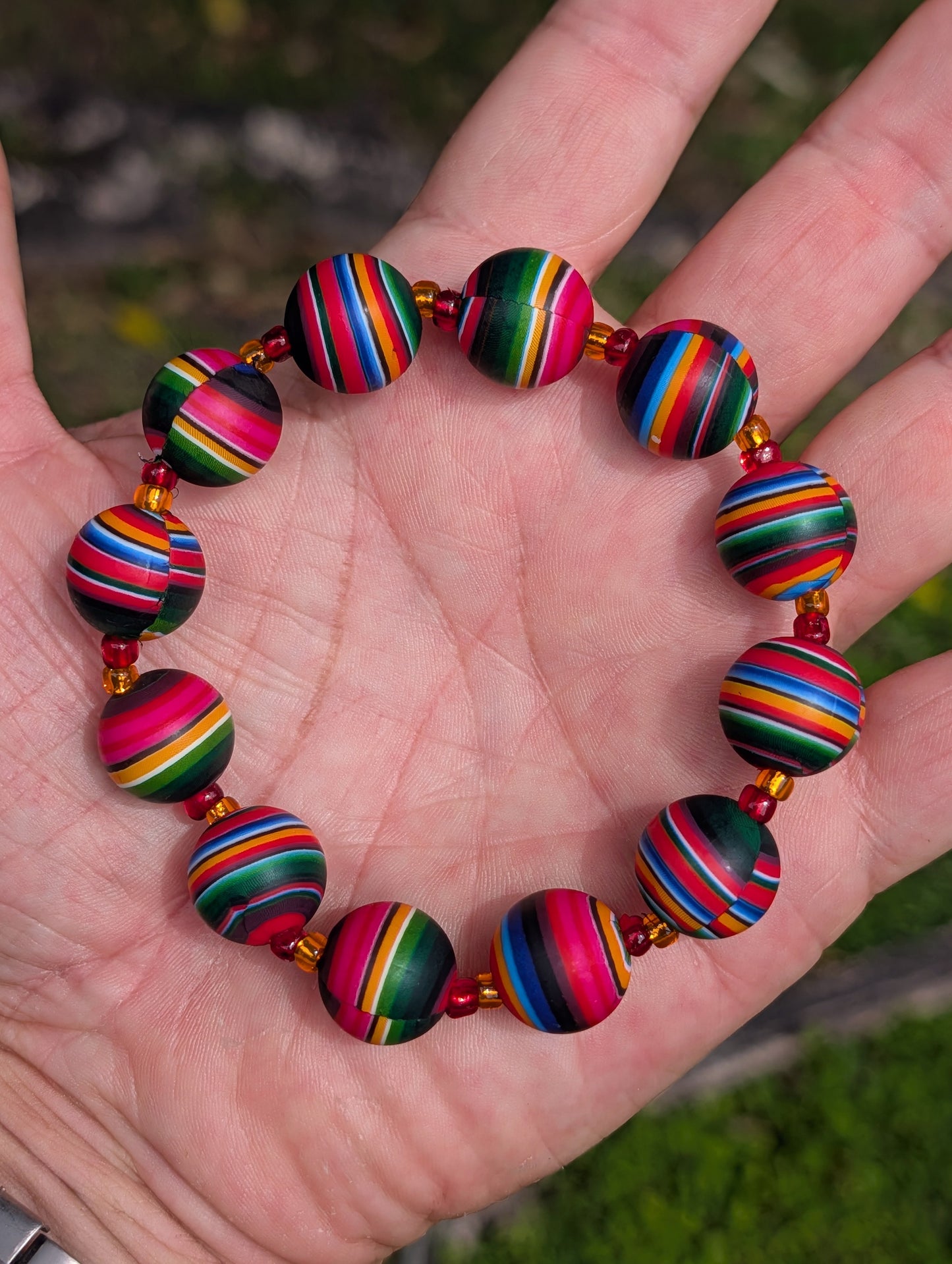 Color Pop clay bead bracelet for Men 15mm, fits 8 to 8.5 inch wrist.