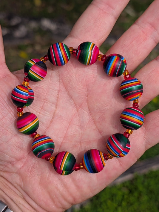Color Pop clay bead bracelet for Men 15mm, fits 8 to 8.5 inch wrist.