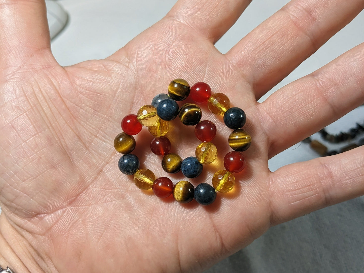Citrine, Moss Agate, Carnelian, and Tiger Eye bead bracelet, 8mm, Men 8-inch size