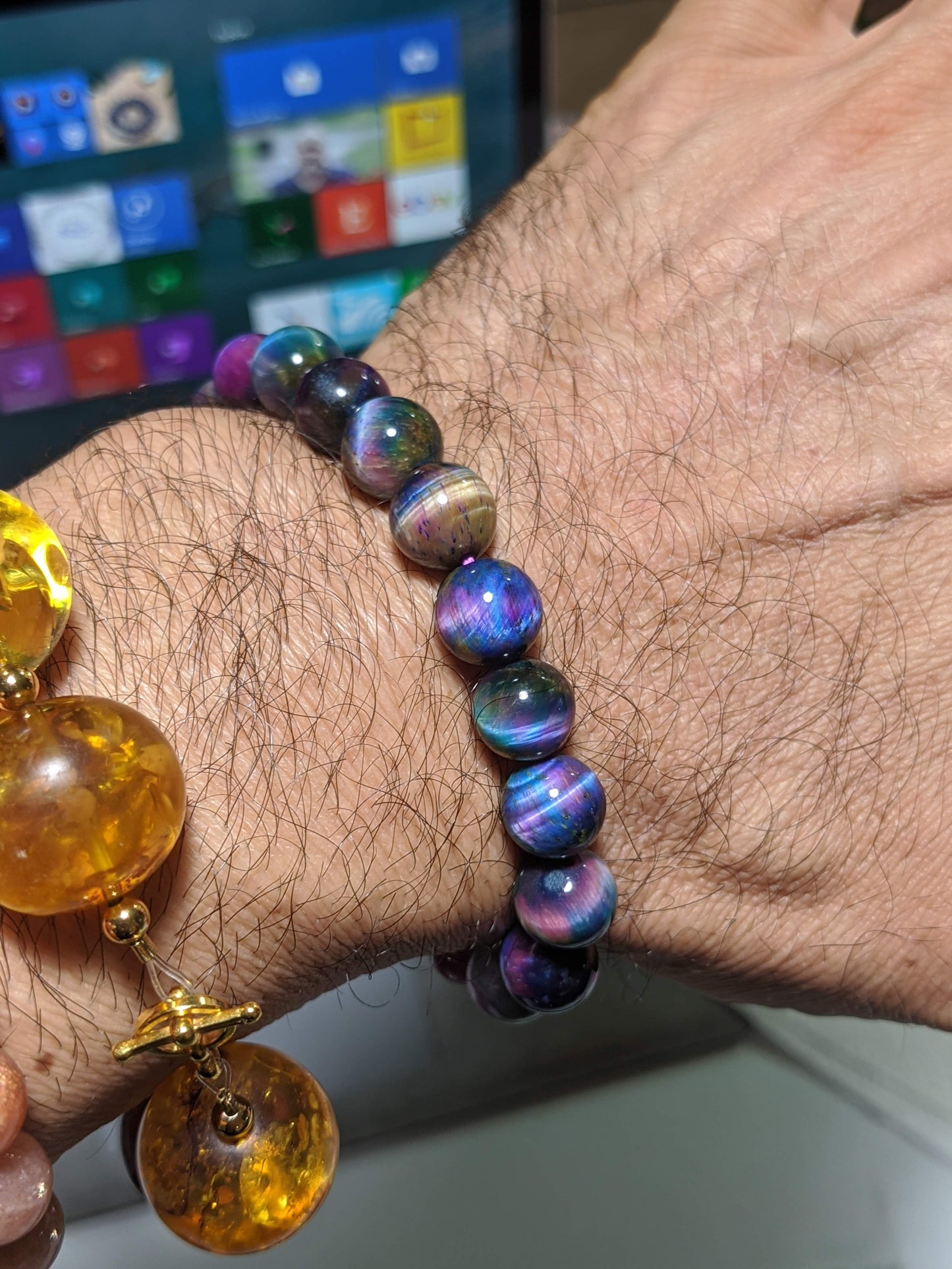 Kaleidescope of Colors | Multicolor Tiger Eye bead bracelet for Men 10mm