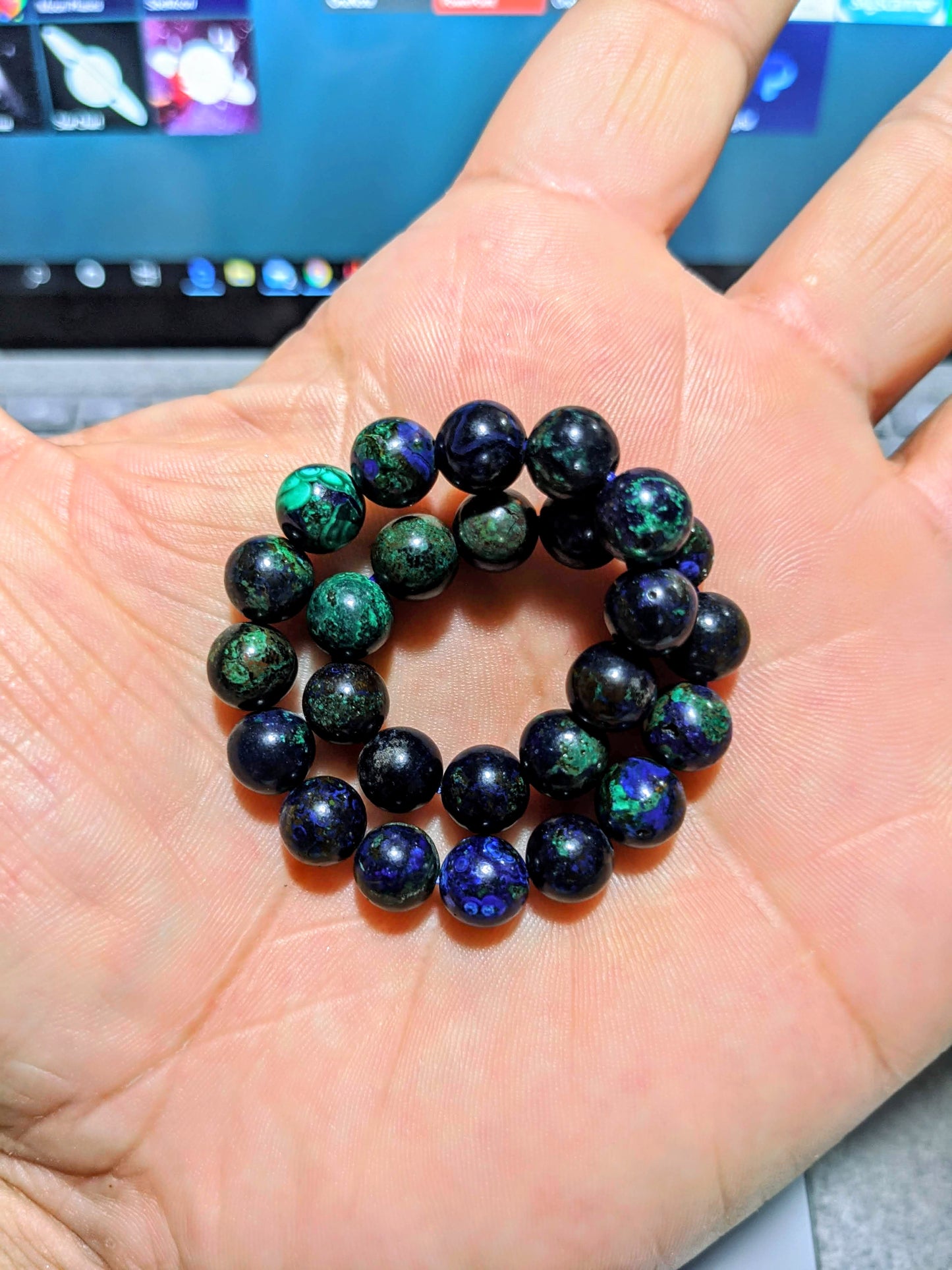 Mesmerizing! Azurite Malachite bead bracelet for Men 8mm (Mexico)