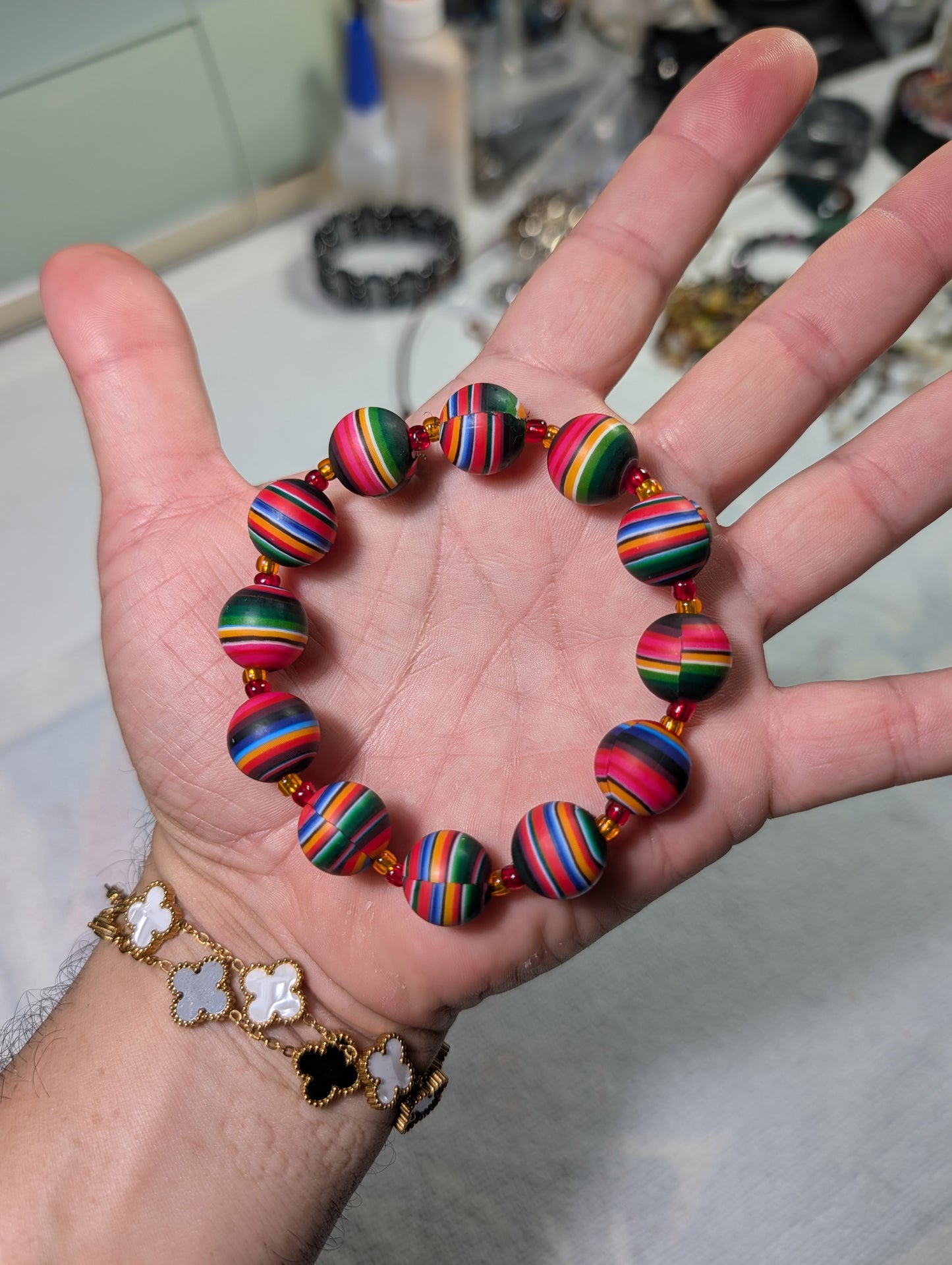Color Pop clay bead bracelet for Men 15mm, fits 8 to 8.5 inch wrist.