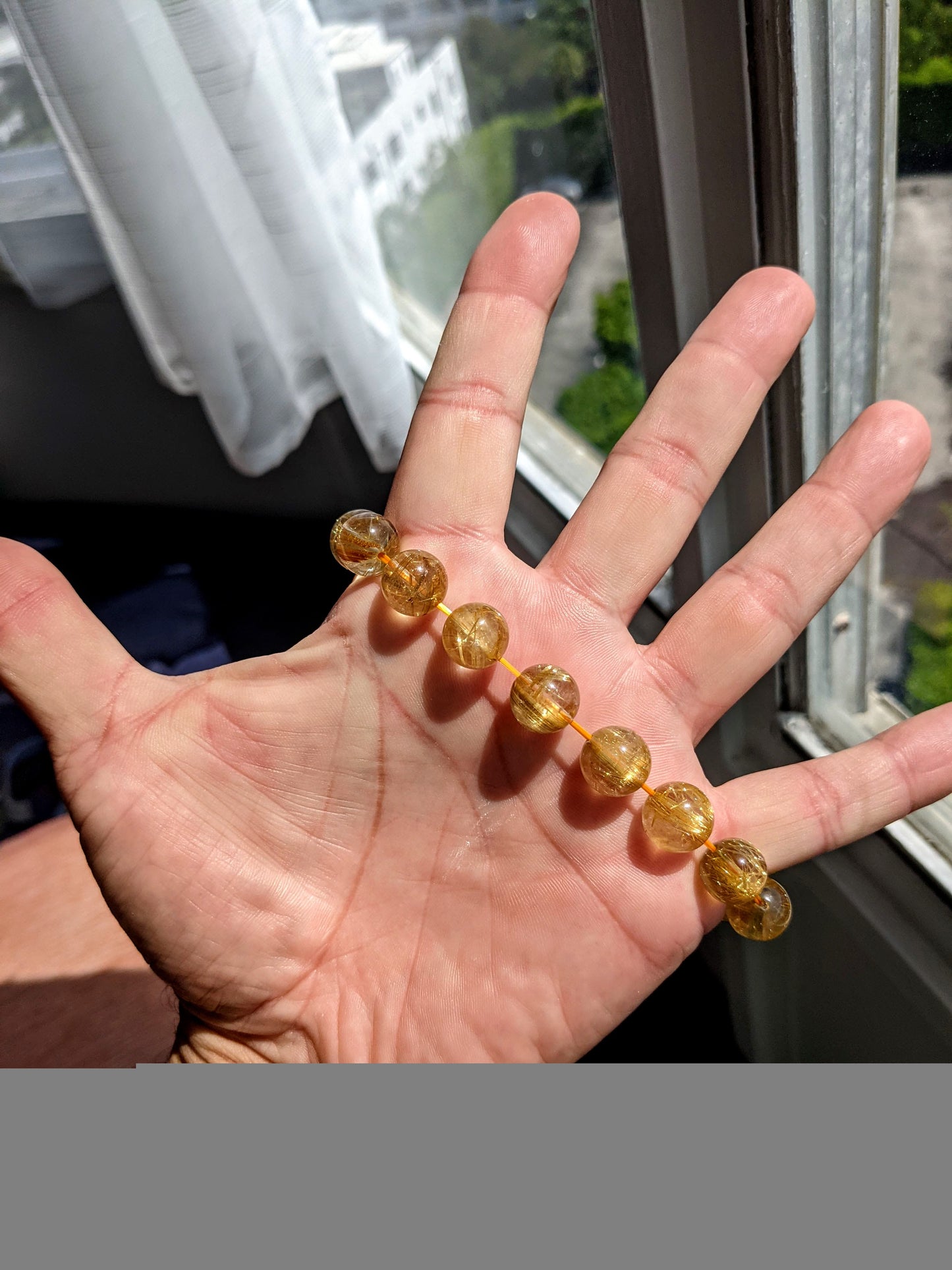 227.6 Cts. Gold Rutilated Quartz Bead Bracelet for Men 12mm