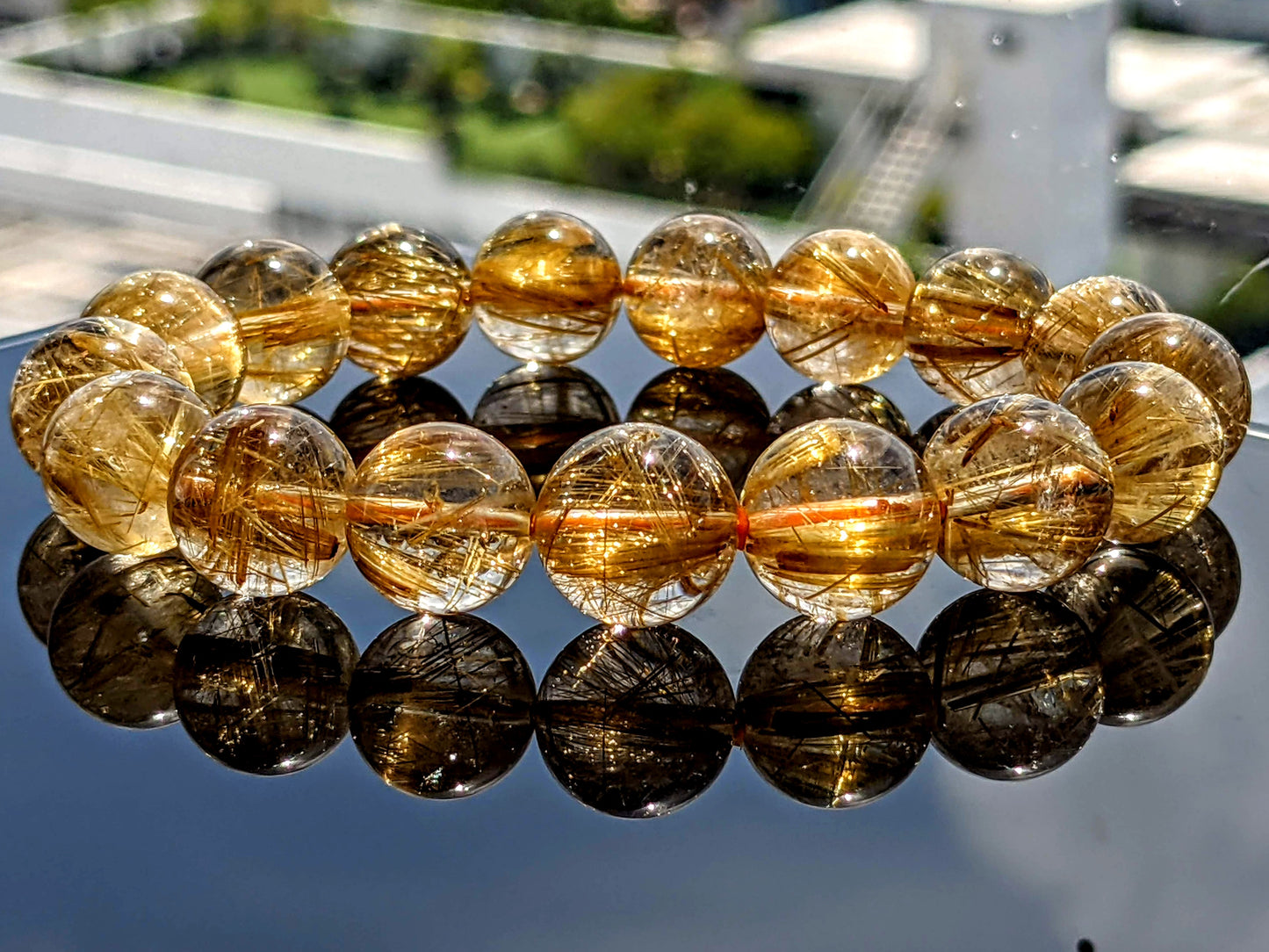 227.6 Cts. Gold Rutilated Quartz Bead Bracelet for Men 12mm