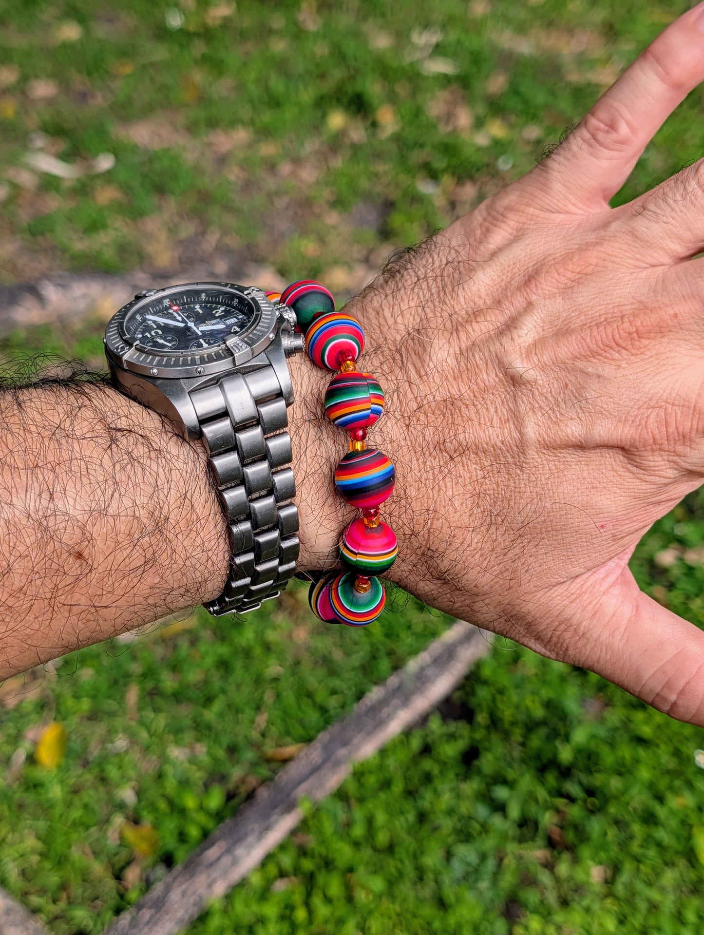 Color Pop clay bead bracelet for Men 15mm, fits 8 to 8.5 inch wrist.