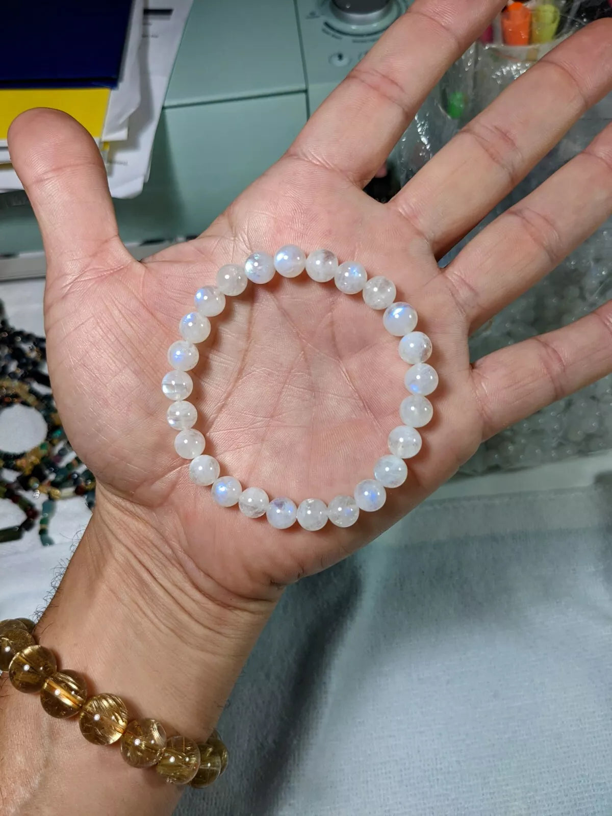 2A+ Moonstone bead bracelet for Men 8mm Stretch.