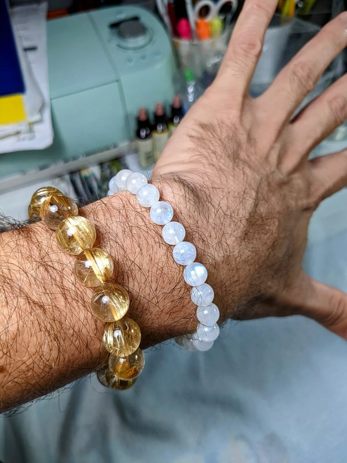 2A+ Moonstone bead bracelet for Men 8mm Stretch.