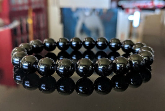 Maximum Protection! | Black Tourmaline Schrol bead bracelet MEN Stretch 10mm 2A+
