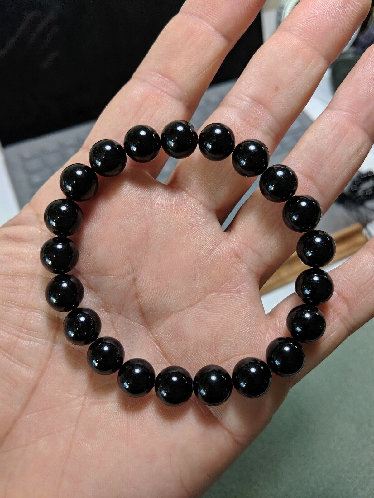 Maximum Protection! | Black Tourmaline Schrol bead bracelet MEN Stretch 10mm 2A+