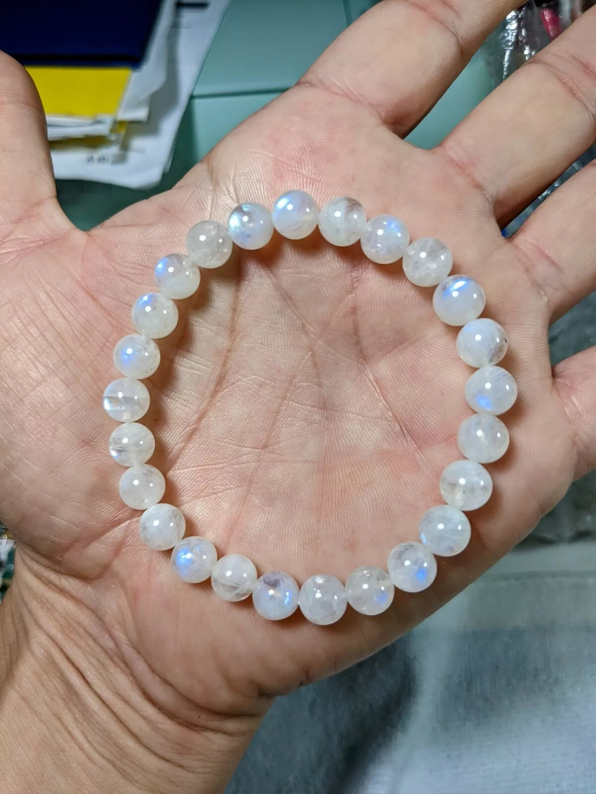 2A+ Moonstone bead bracelet for Men 8mm Stretch.